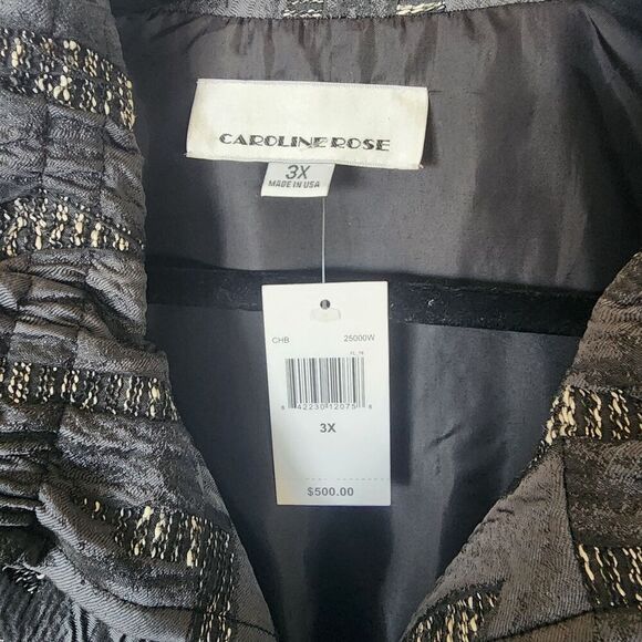 New $500 Caroline Rose Jacquard Jacket Women Size 3X Black Charcoal Open Front - Picture 3 of 8